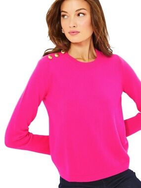 Lilly Pulitzer Hot Pink Brinkley Cashmere Crewneck Preppy Pullover Sweater